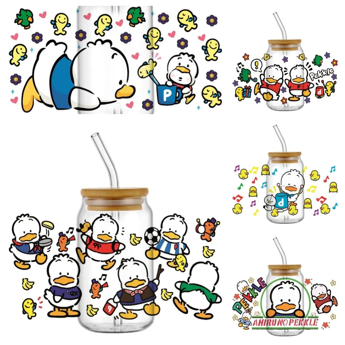 Kawaii Pekkle Cartoon Duck Waterproof FAI Mug by TE Decalcomanie Phone Transfers 3D Wall decals UVDTF 16oz UV DTF Cup Wrap for Eyewear Libbey