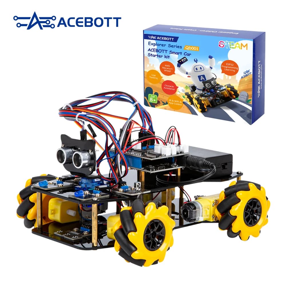 ACEBOTT Robot giocattolo Starter Kit per progetto Arduino con ESP32 e apprendimento dei codici Sviluppare abilità Kit Smart Car versione completa