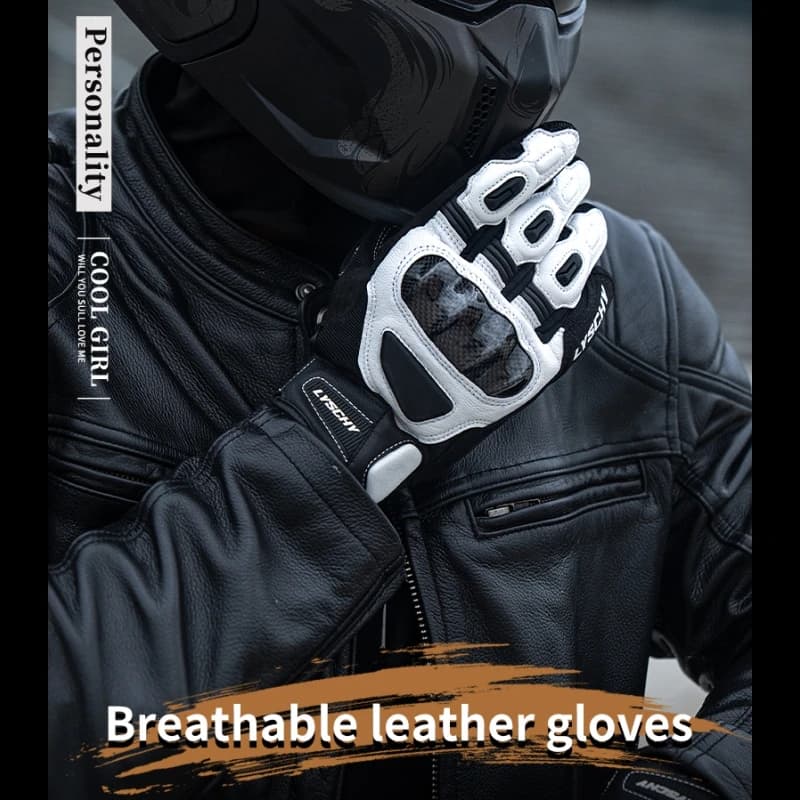 Guanti da moto estivi in pelle con dita intere Guanti da moto da equitazione in morbida pelle con touch screen unisex in fibra di carbonio