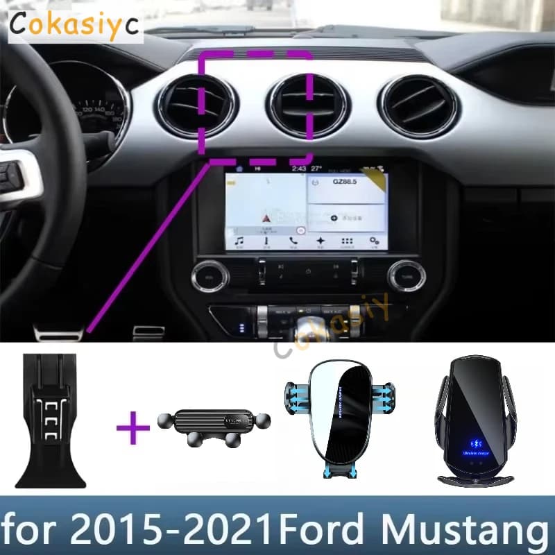 Phone Holder Car For Ford Mustang 2015 2016 2017 2018-2021 Special Fixed Bracket Base Wireless Charging Interior Accessories