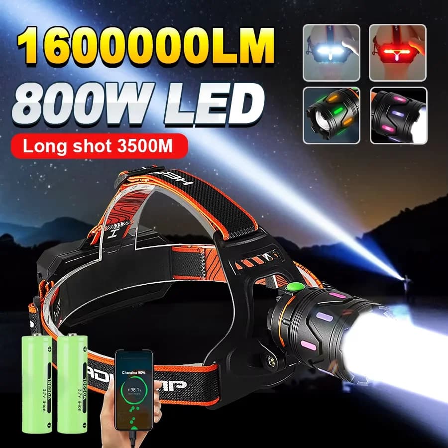 2025 Potente lampada frontale a LED ricaricabile telescopica zoomabile faro da lavoro impermeabile esterno torcia frontale ad alto lume