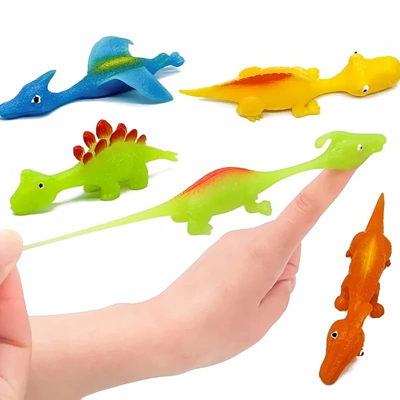 10 Pezzi Giocattoli Dinosauro a Fionda da Dito, Catapulte Dino in Gomma, Fidget Toy per Bambini, Gadget per Feste, Riempitivi per Sacchetti Regalo, Regali di Halloween e Compleanno