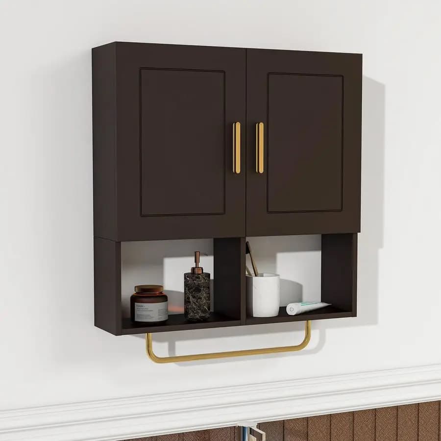 Armadietto da bagno a parete con ripiani regolabili e portasciugamani per bagno, lavanderia, camera da letto, ecc.