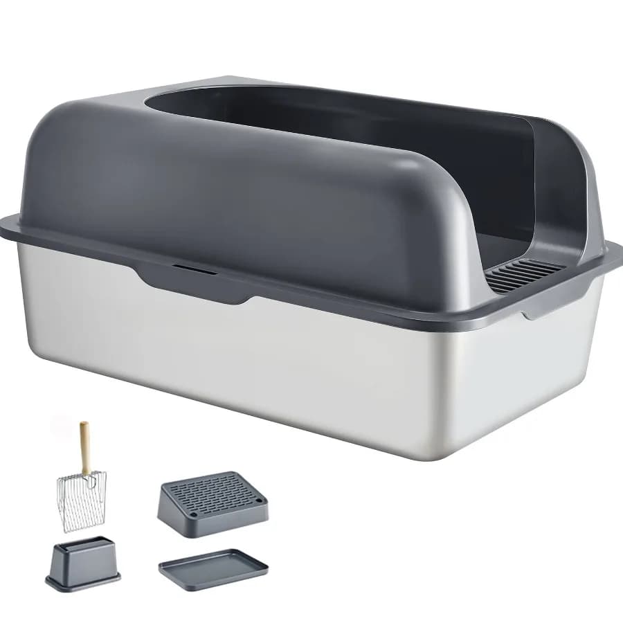 Extra Large Deep Cat Litter Box with High Sides and Wide Foot Board Enclosed Design Easy to Clean Perfect for Large Cats Includ