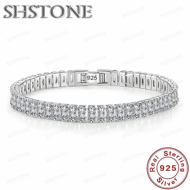 Noble 925 Sterling Silver Bracelet Elegant Zircon Crystal Fine Jewelry For Women Girl Engagement Wedding Glamour 18CM