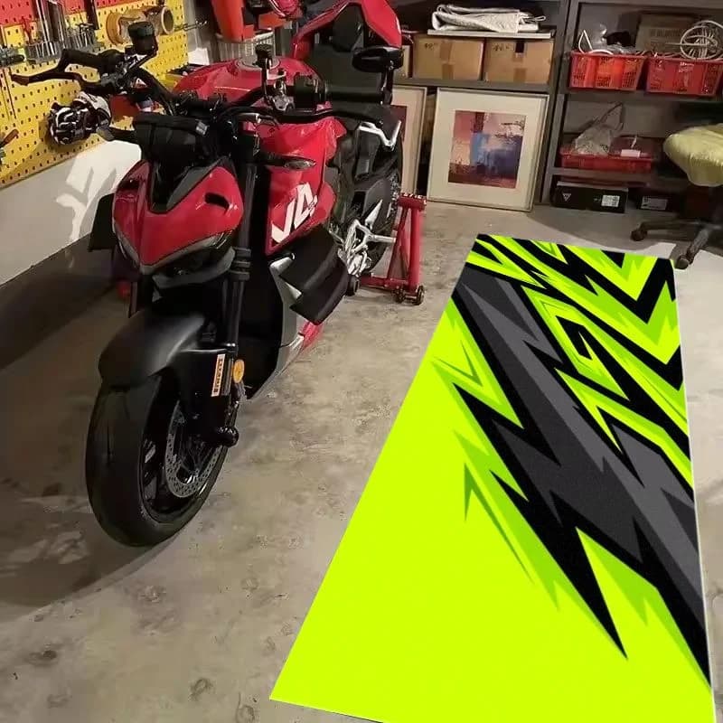 VIKAMA Fluorescent Green Jagged Racing Pit Mat Oil Resistant Anti Slip Rug For Garage Motorbike Maintenance Floor Carpet