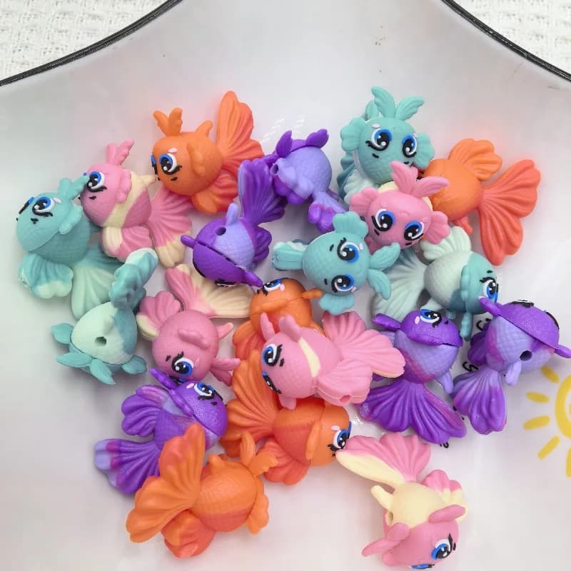 20Pcs 3D Silicone Beads Food Grade Cartoon Focal Beads For Jewelry Making DIY Pen KeyChain Accessories Baby Silicone Beads