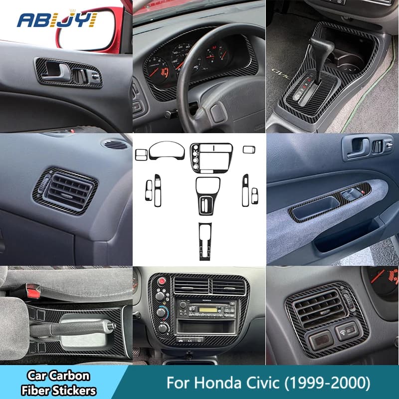 Per Honda Civic 1999 2000 Interni In Fibra di Carbonio Interruttore Della Porta Auto Cambio Centrale Console Prese D'aria Decorazione Della Decalcomania