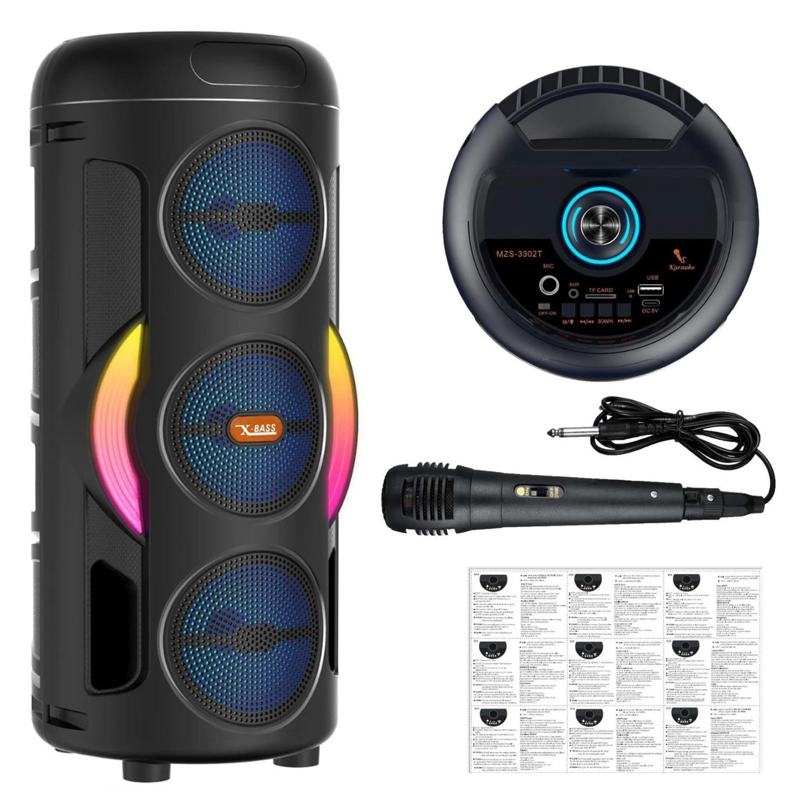 Altoparlante Boombox Grande con Microfono Cablato, Supporto TWS/AUX/USB/Scheda TF/Radio FM per Feste all'Aperto, Spiaggia, Giardino, Casa