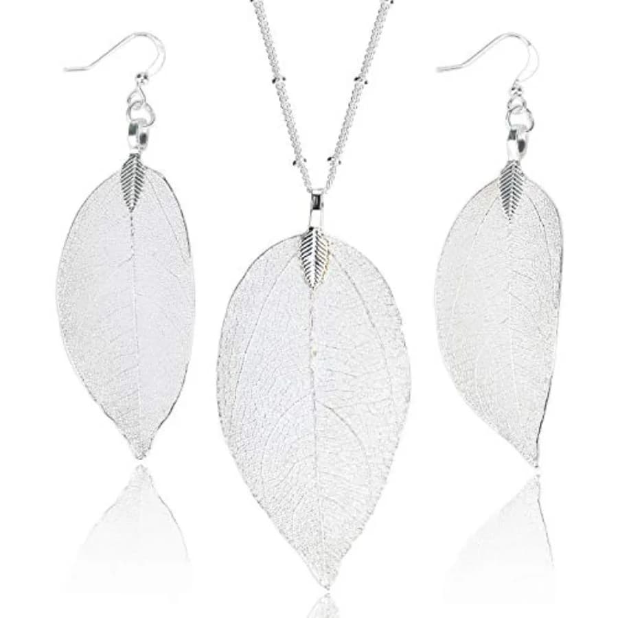 BOUTIQUELOVIN Set di Gioielli con Collana Pendente a Foglia Lunga in Filigrana e Orecchini alla Moda per Donne