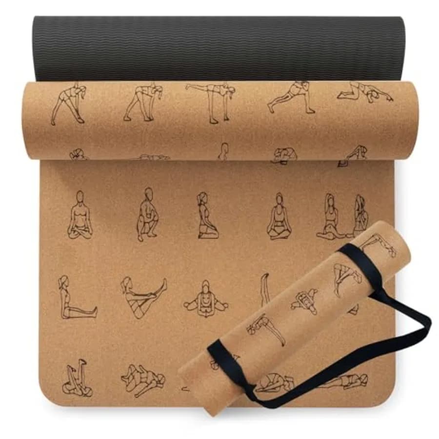 Premium Yoga Mat in cork Thickness 1/4 or 2/5 Inches 72 x 26 Inches, Anti-slip Yoga Mats in cork and TPE for Woman and Man, Suction Resistant, Eco-Friendly