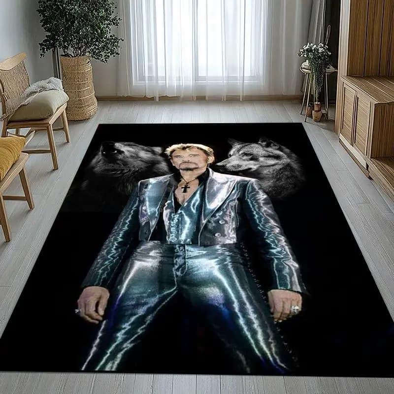 Famous Johnny Hallyday Rock Star Living Room Non-Slip Area Rug Soft Carpet for Bedroom Kid Playroom Sofa,Home Decor Doormat Gift