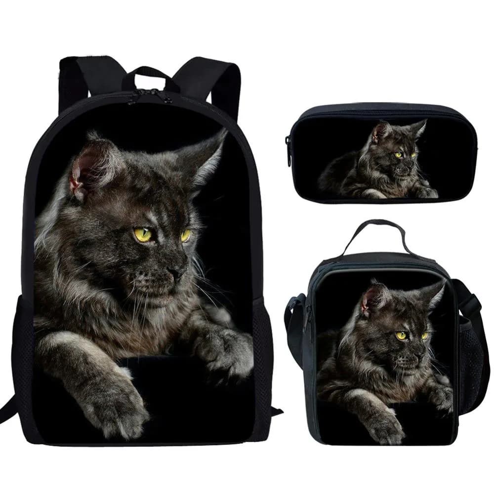 Harajuku Novelty Maine Coon Cat 3pcs/Set Backpack 3D Print School Student Bookbag Anime Laptop Daypack Lunch Bag Pencil Case R