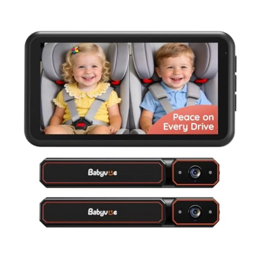 Monitor per Bambini Wireless con Doppia Telecamera per Auto, HD1080P, Schermo Diviso, Visione Notturna IR Automatica, Telecamera per Sedile Posteriore, Nero, Configurazione Rapida