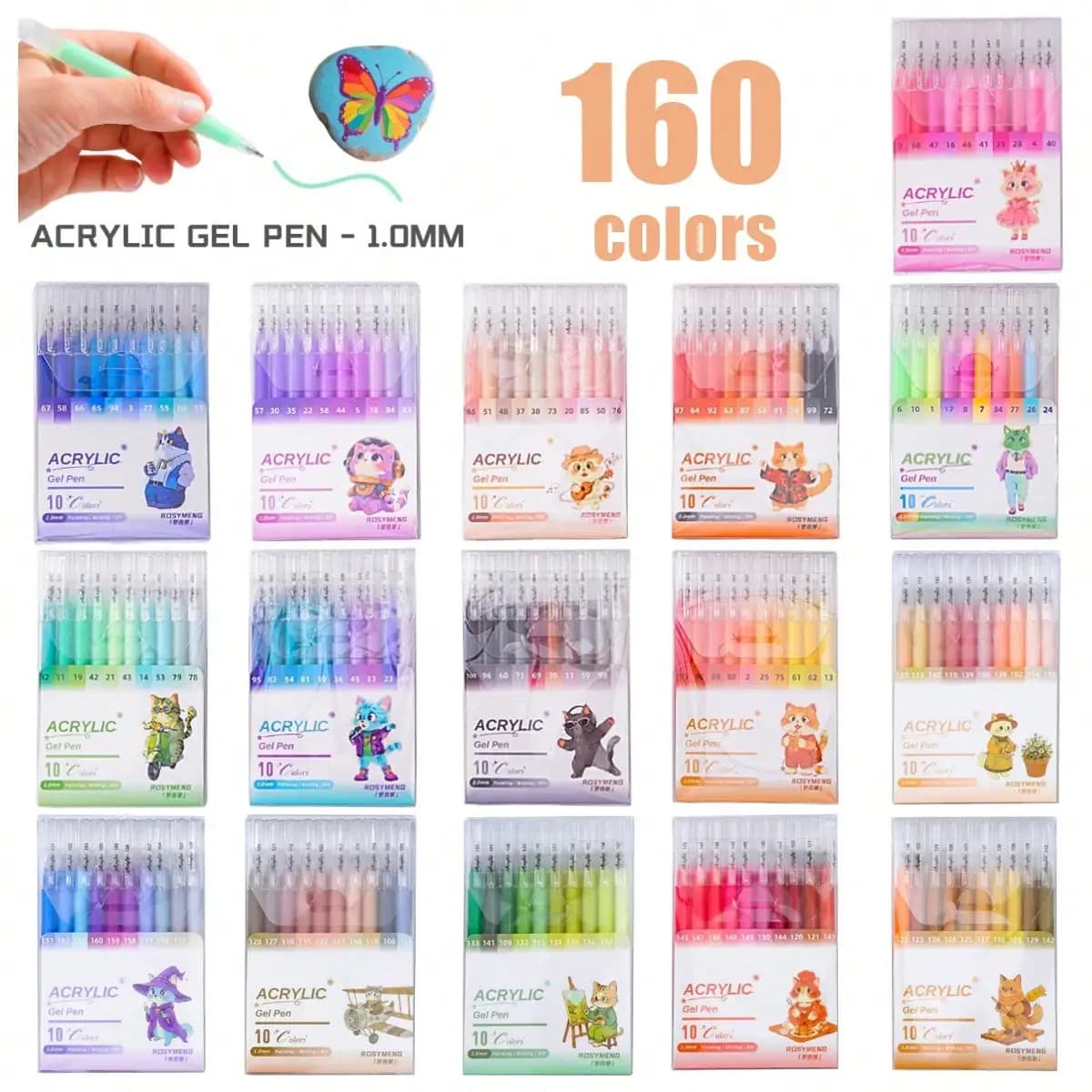 ROSYMENG 100/160 Colors Gel Pens,Acrylic Painting Handbook Pen Set,Multi-Color Neutral Pen,Student Writing Drawing Marker Pens