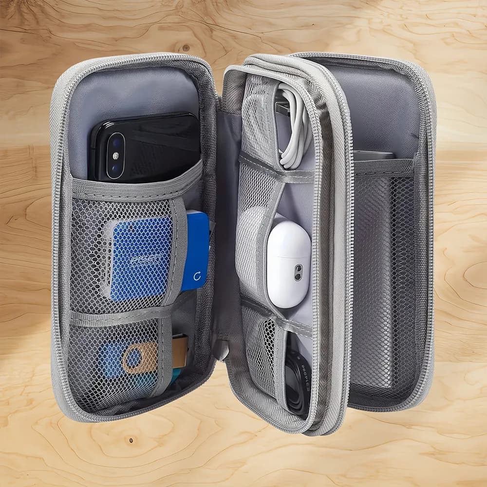 Organizer Portatile per Elettronica con Scomparti a Rete per Cavi, Power Bank, Telefono e Accessori