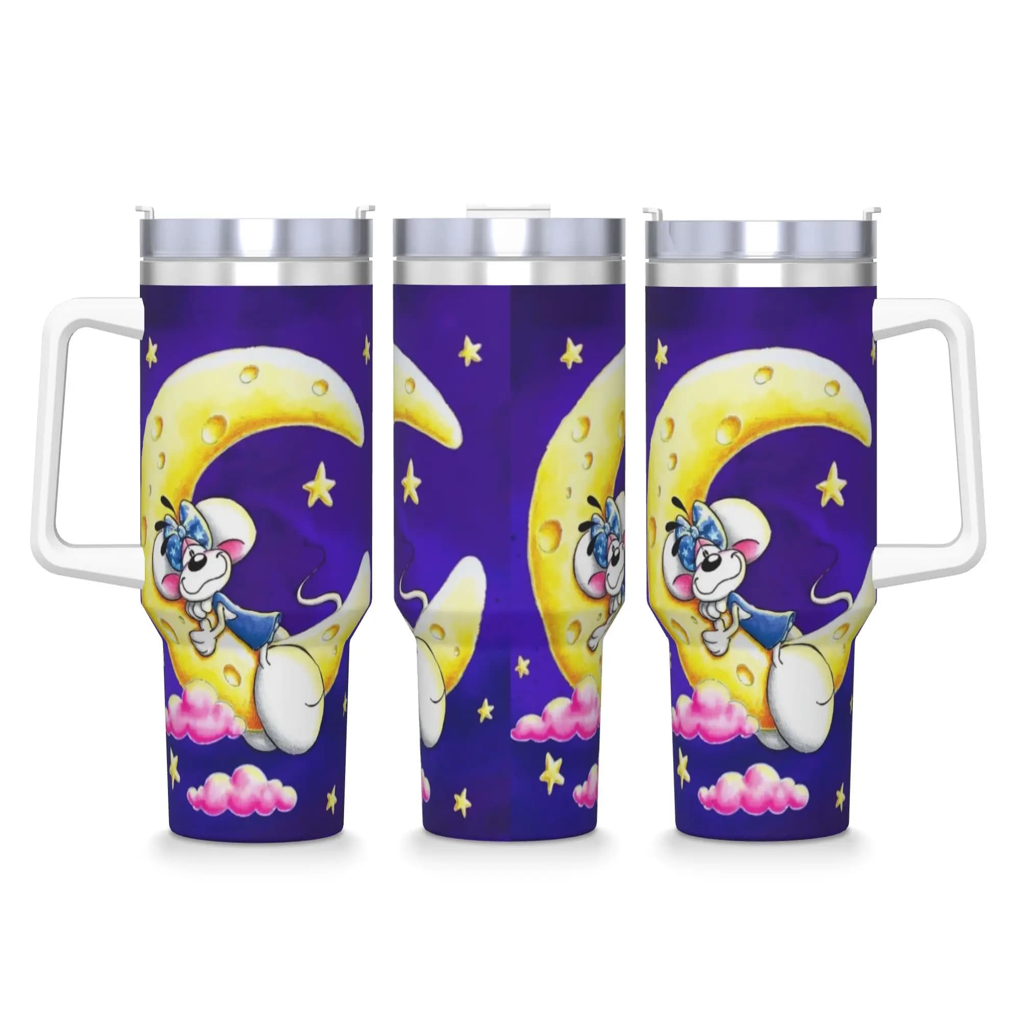 Diddl Sleep on the Moon Tumbler in acciaio inossidabile Tazza termica da spiaggia con cannucce e coperchio Tazze per auto grandi Bevande calde Bottiglia d'acqua