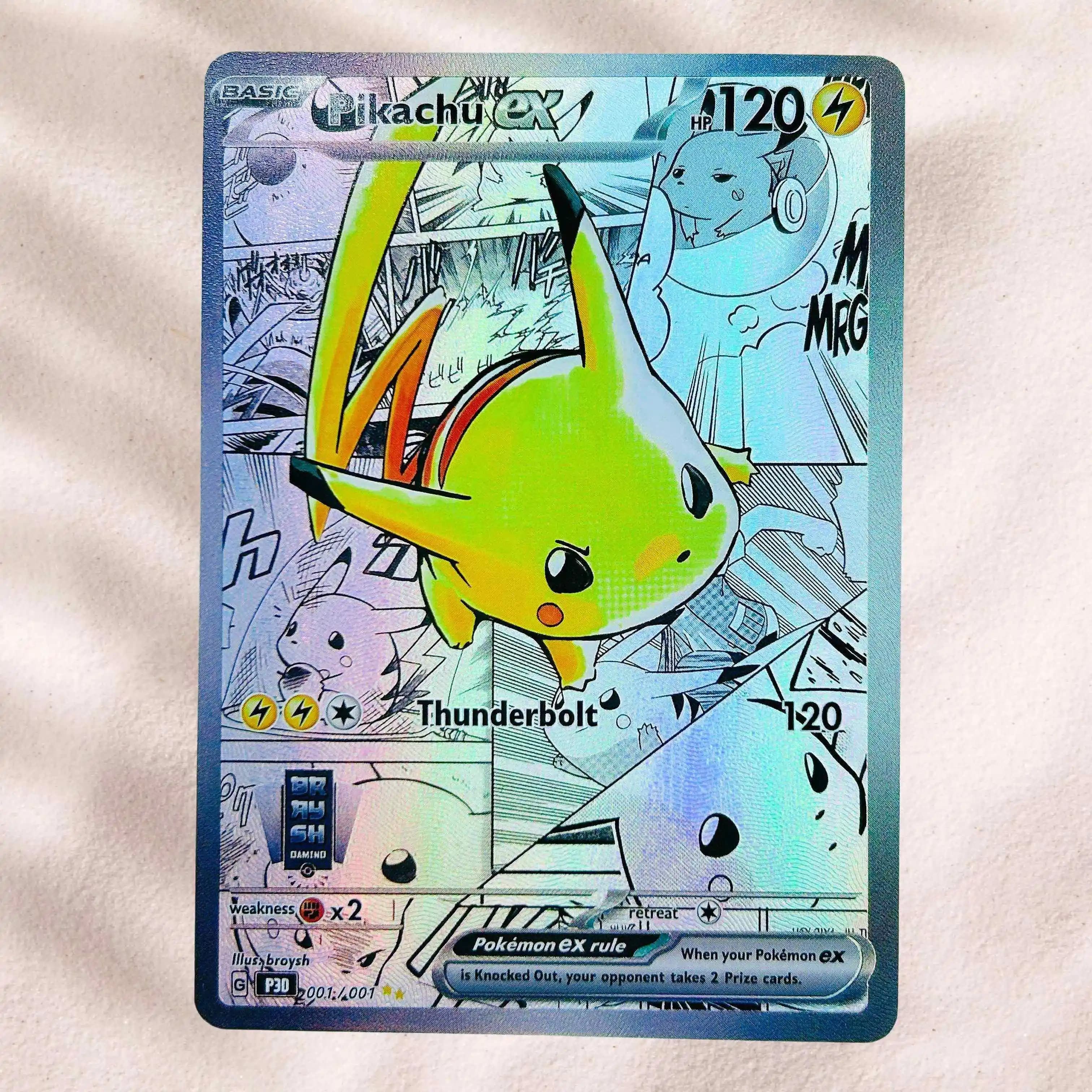 DIY Pokemon Pikachu ex 001/001 Single Holographic Texture Cards English Version Perfect Condition Classic Anime Collectible TCG