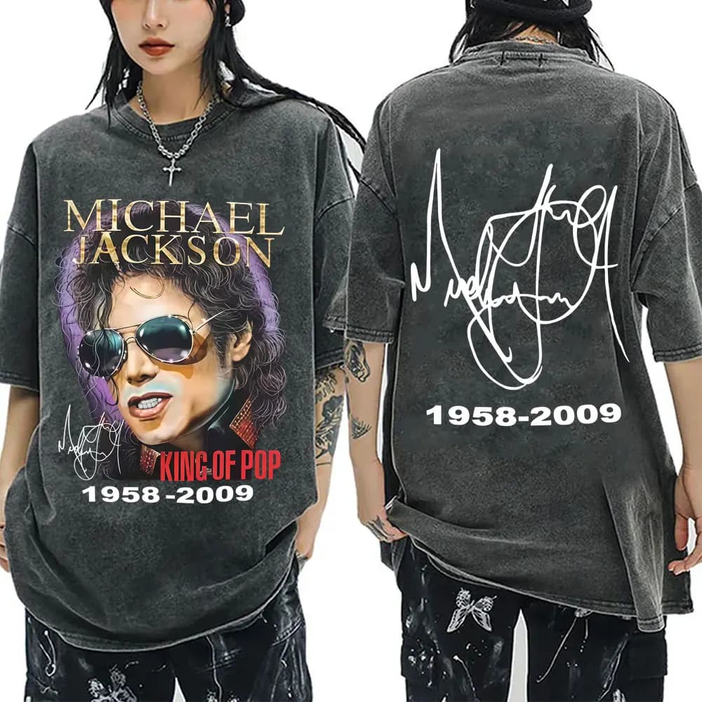 T-shirt vintage lavata classica Michael Jackson King of Pop Uomo Donna Moda Retro Rock T-shirt T-shirt oversize Hip Hop da uomo