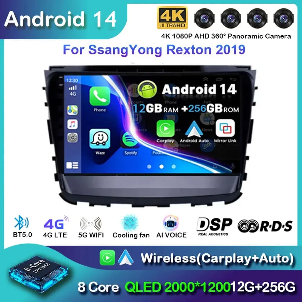 For SsangYong Rexton 2019 Navigation GPS Multimedia Video Player Stereo WIFI+4G wireless Carply Auto 2 DIN Android 15 Car Radio
