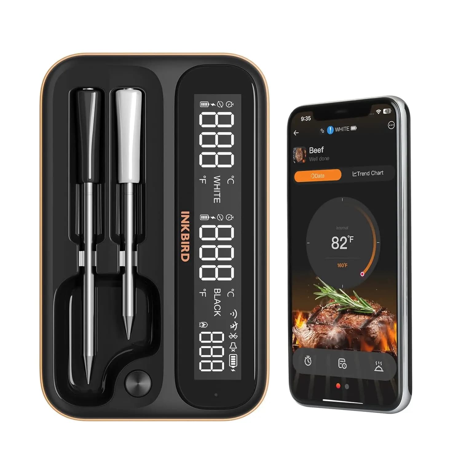 Smart Card Thermometer with Dual-Band and Bluetooth WiFi, 2 probes, Unlimited range and LCD display