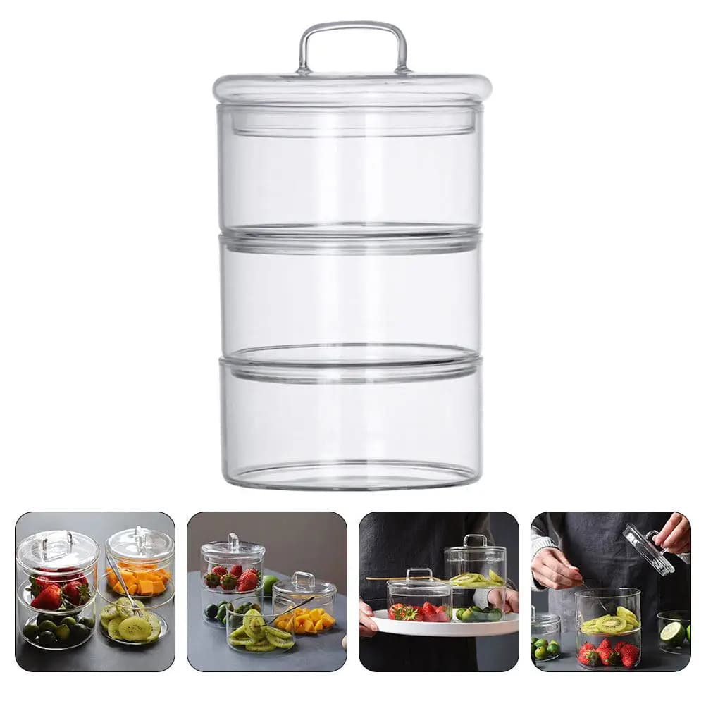 Set di Contenitori Trasparenti per Alimenti, Impilabili, in Vetro, per Insalata, Organizzatore per Frigorifero, Contenitore per Frutta, Noci e Caramelle