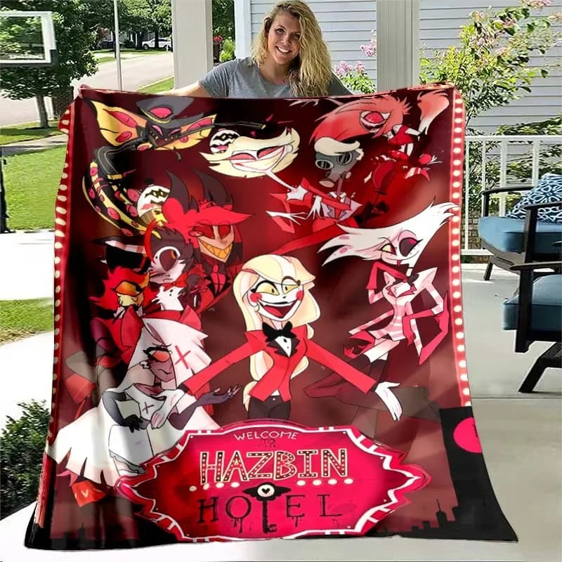 Coperta in morbida flanella stampata a fumetti Hazbin Anime leggera coperta in pile sottile copriletto divano divano coperture da viaggio da campeggio