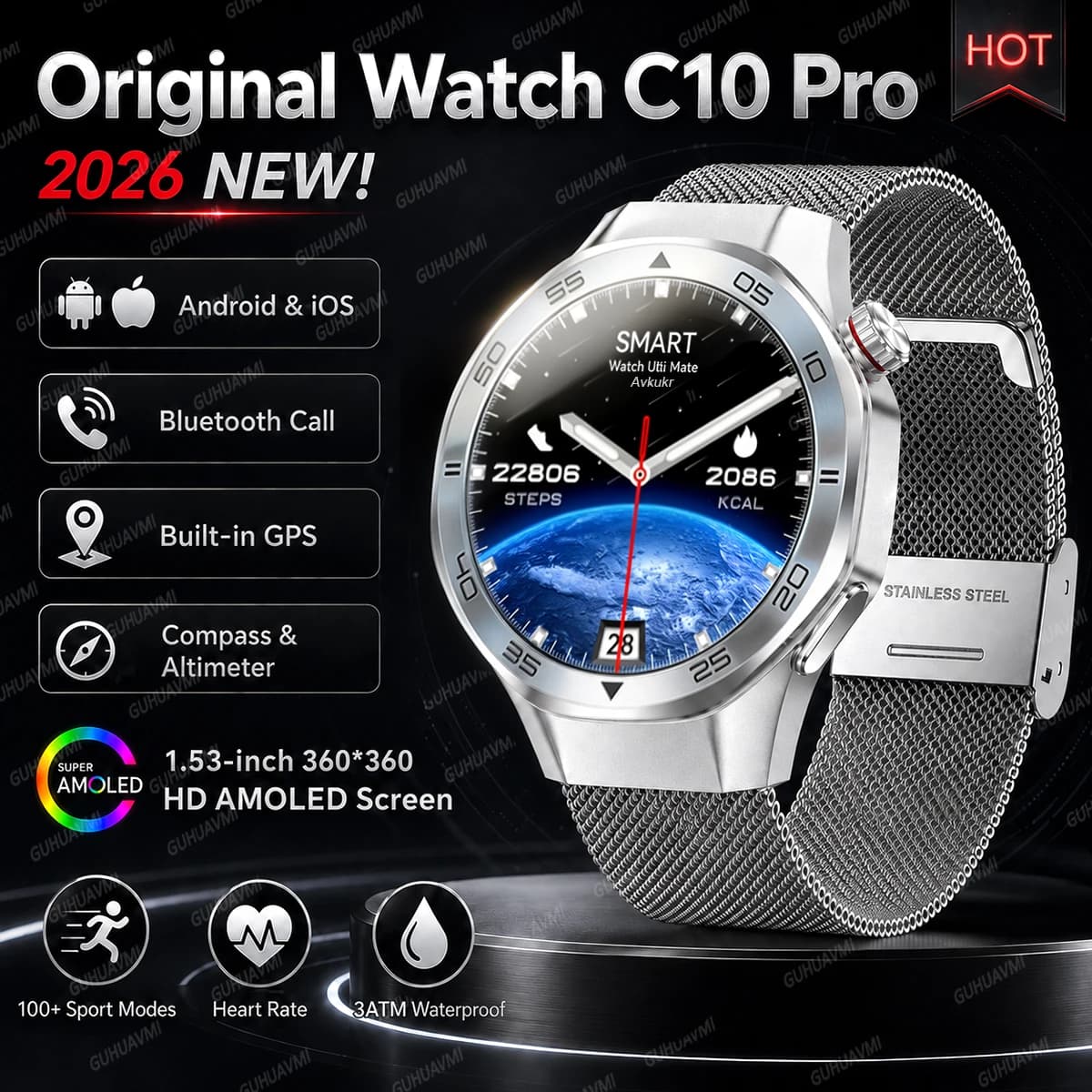 2026New Business leader Men Smart watch Built in GPS 1.53“ AMOLED 3ATM waterproof Heart Rate Original Smartwatch For iOS Android