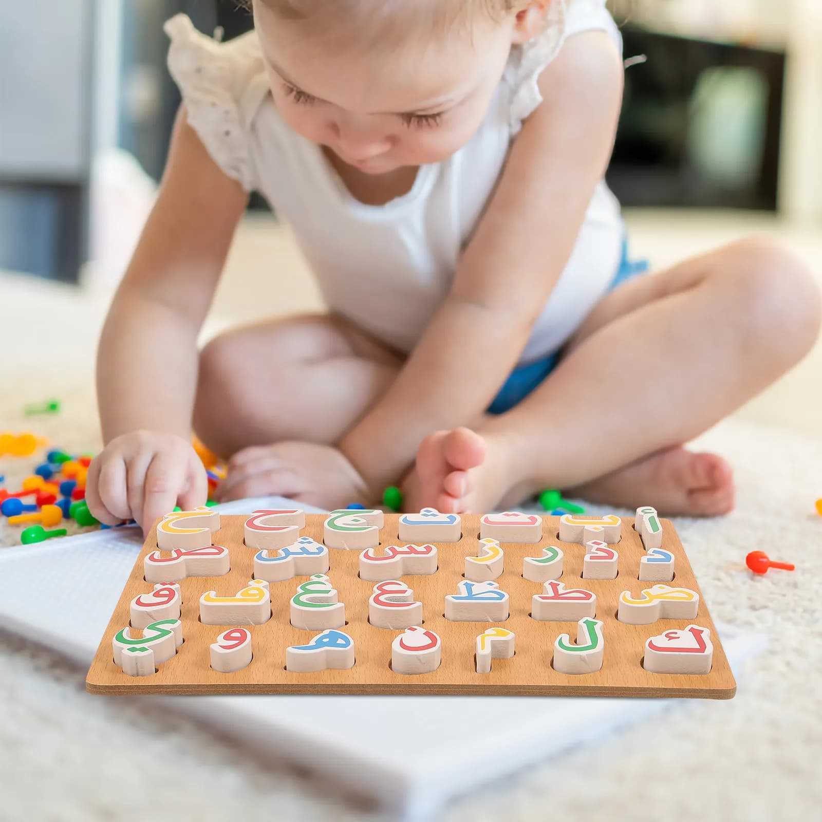 1 set di alfabeto arabo in legno, gioco educativo, colori vivaci, materiale sicuro, coordinazione occhio-mano