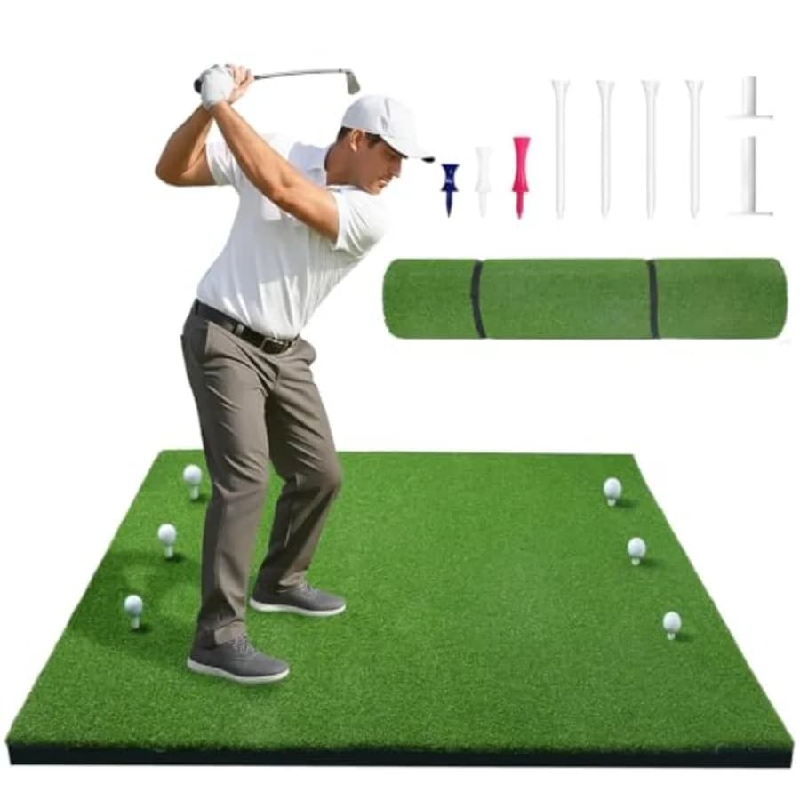 Tappetino da Golf 31mm per Pratica Esterna e Interna, Tappeto da Golf 5x4ft con 9 Tee, Tappeto in Erba Sintetica Resistente per Allenamento in Giardino, Garage, Simulatore, Chipping, Driving e Swing