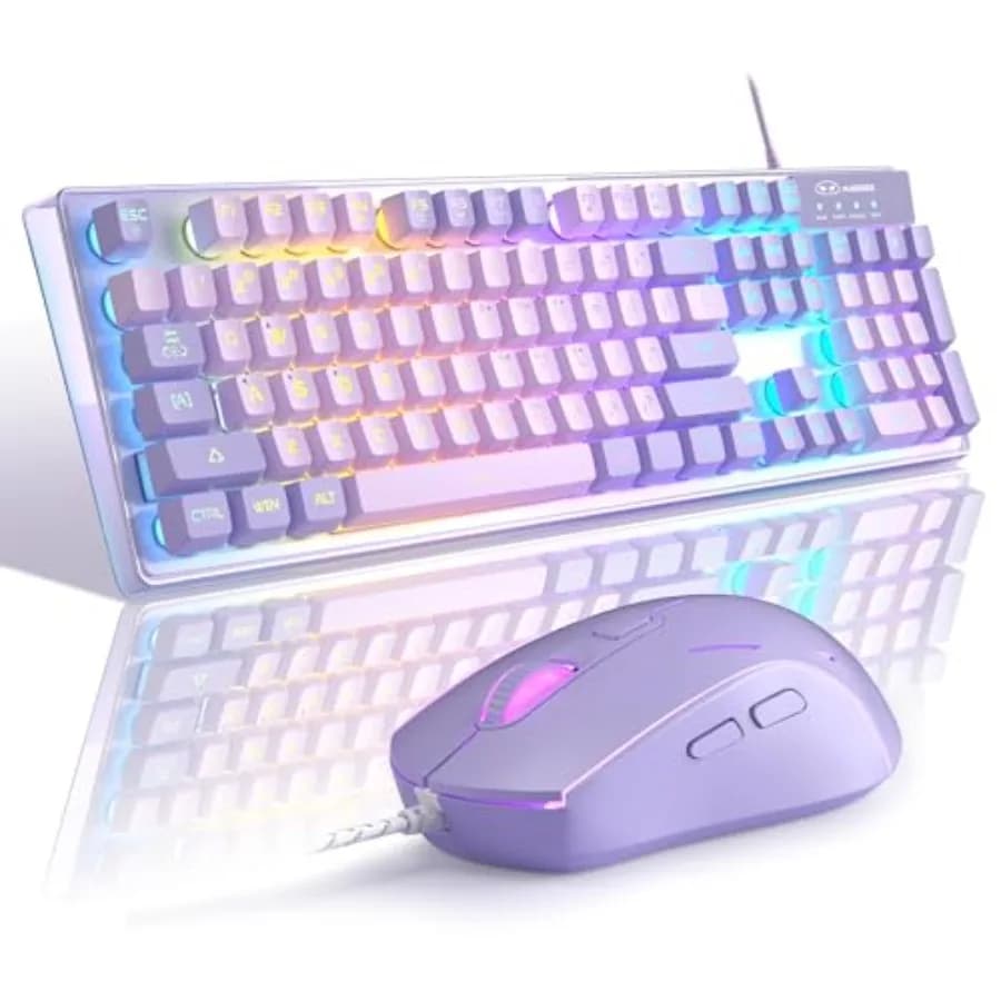 Gaming Keyboard and Mouse Combo, K1 RGB LED Backlit Wired Keyboard with 104 Key Computer PC Gaming Keyboard for PC/Laptop Purpl
