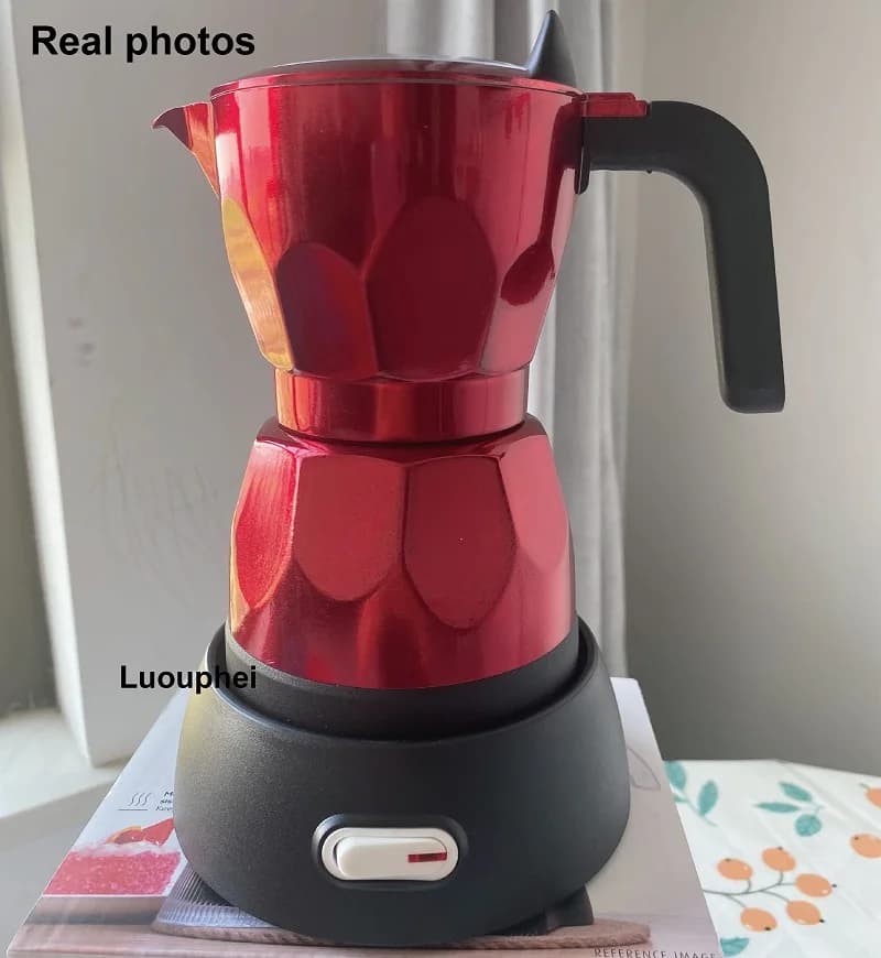 110 V/220 V Caffettiera Elettrica Portatile In Alluminio Moka Caffettiera Elettrica Italiana Caffettiera per la Casa Rosso 150 ml/3 tazze