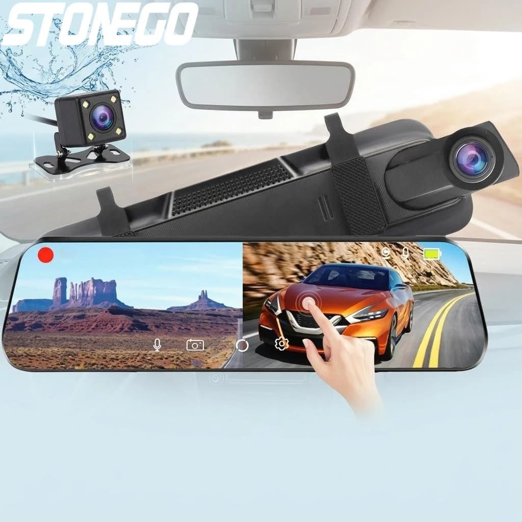 Dash Cam WiFi 4K con Schermo Touch, Doppia Telecamera Anteriore e Posteriore, Monitoraggio Parcheggio 24H, Registratore DVR per Auto