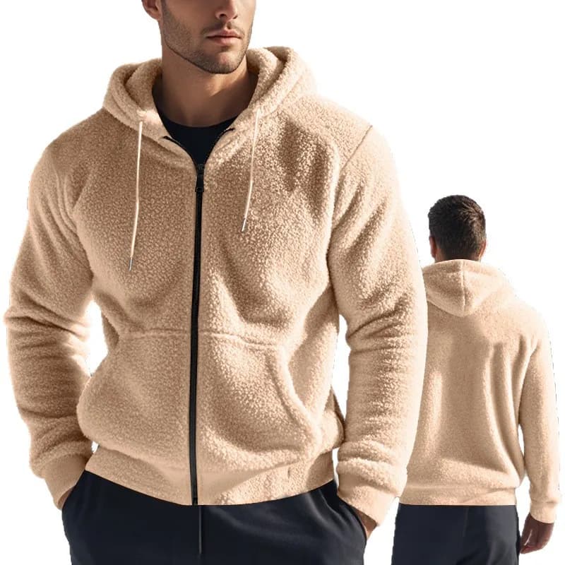 Giacca da uomo con cappuccio in pile ispessito, cappotto invernale caldo reversibile con cerniera Sherpa, felpa casual oversize per esterno