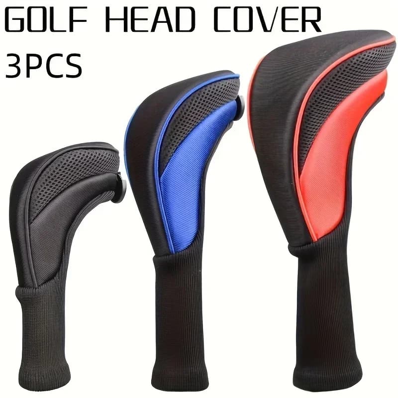 Copritesta per mazze da golf traspiranti durevoli professionali da 3 pezzi, copricapo protettivo per driver in legno, copertura per putter da golf da fairway