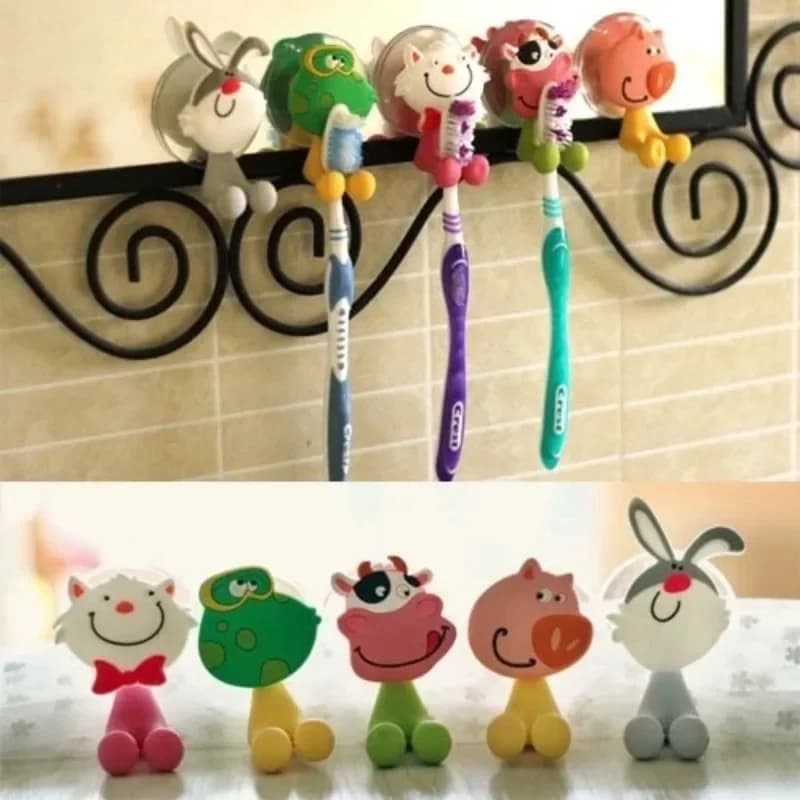 Porta spazzolino a ventosa montato a parete simpatico cartone animato gatto e maiale spazzolino da bagno ventosa porta dentifricio