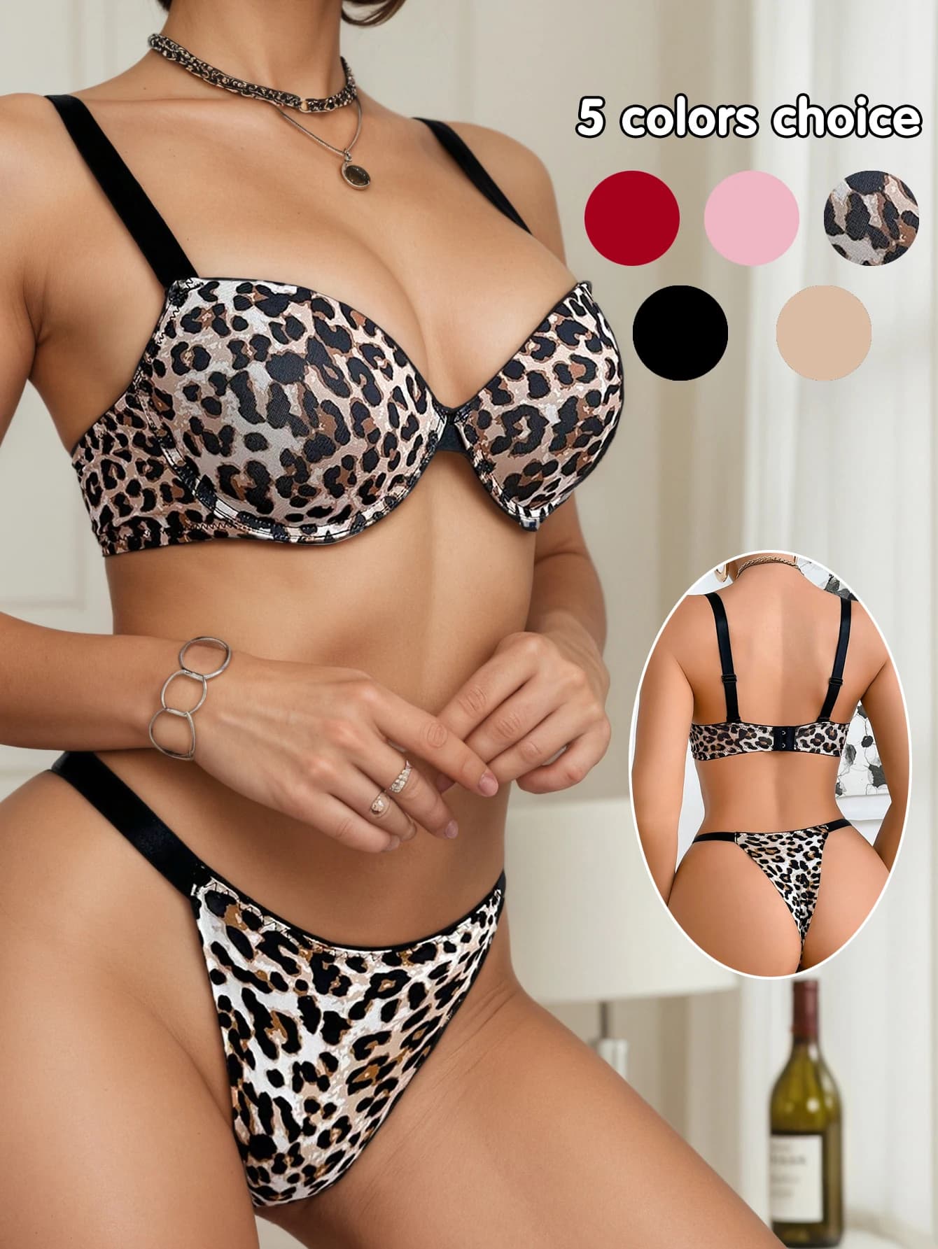 Set reggiseno e slip con ferretto da donna Intimo tinta unita T-shirt a 3/4 tazze Reggiseno intimo push up Set di lingerie per donna SL
