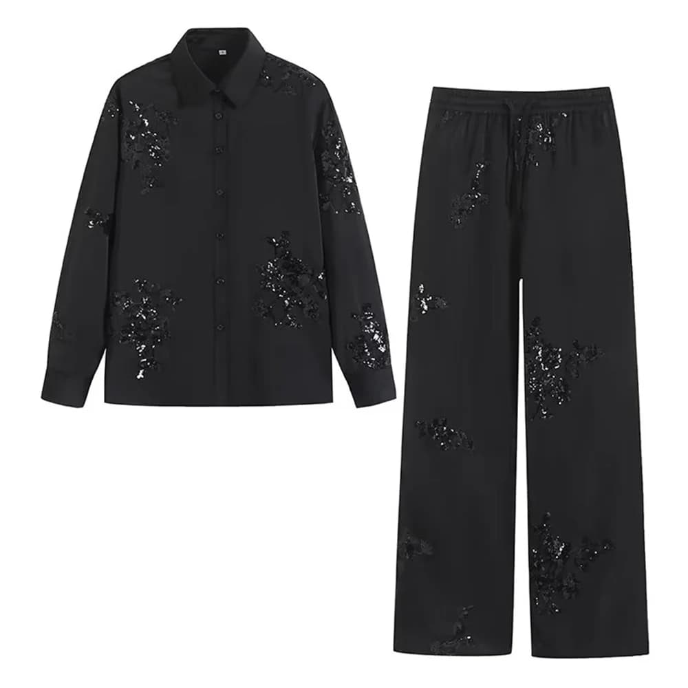 Set di camicie e pantaloni ricamati per l'industria pesante europea e americana delle nuove donne primavera estate