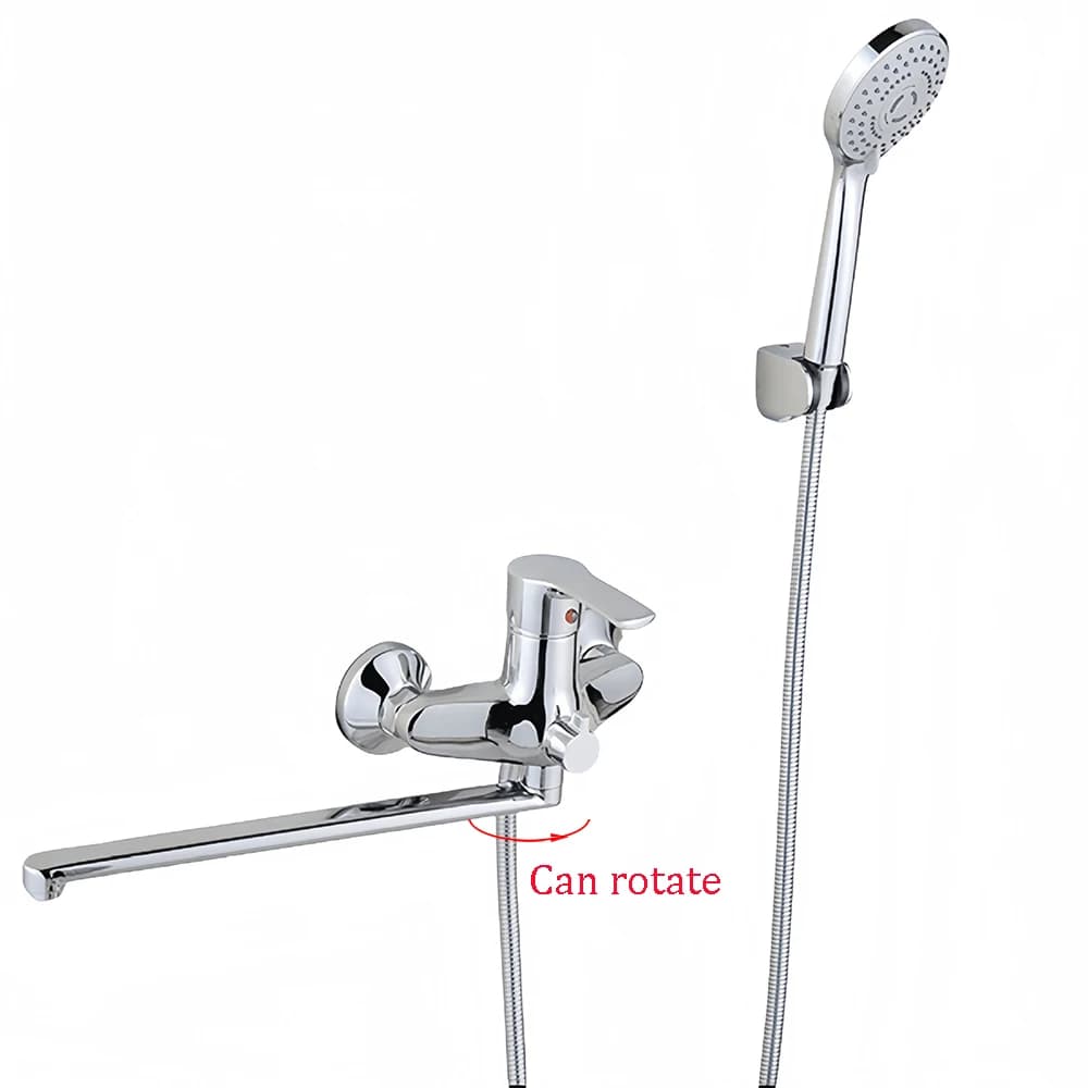 Wall Mounted Bathtub Faucet Two Function 35cm Long Spout Bathroom Shower Tap Can Rotated
