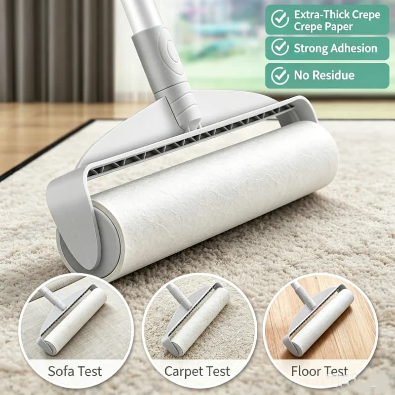 Long-Handled Cotton Roller Carpet Cleaner Large Adhesive Tear-Off Pet Hair Removal Brush Sofa Lint Roller for Home Cleaning