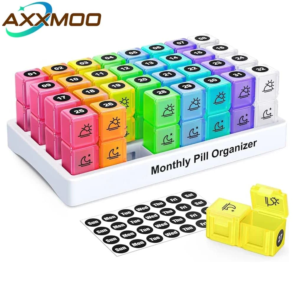 1PCS One Month Pill Organizer 2 Times A Day, Monthly AM/PM, Box for Vitamins, Fish Oil, Supplement, 31 Day Organizer, Case