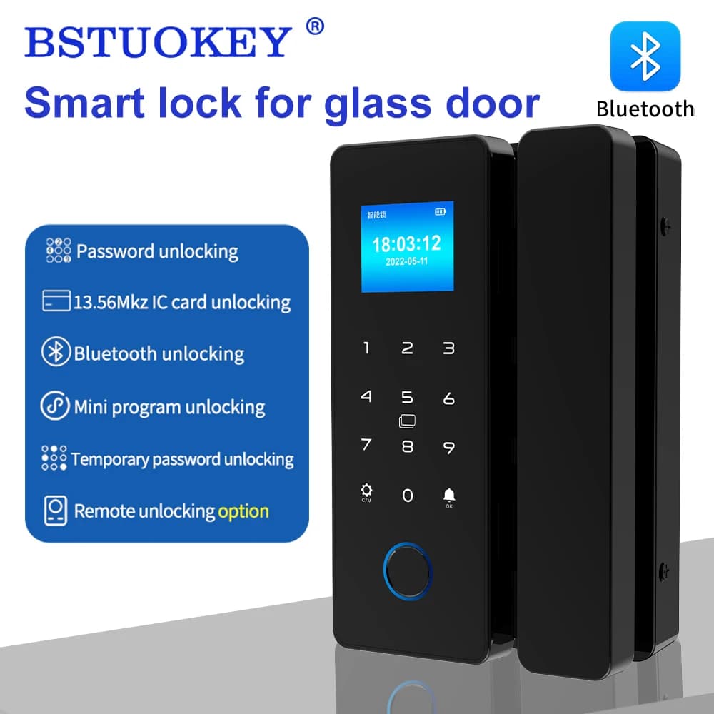 APP HAHALock - Serratura per porta scorrevole in vetro intelligente Bluetooth con impronta digitale biometrica a cifre elettroniche, scheda IC e sblocco remoto