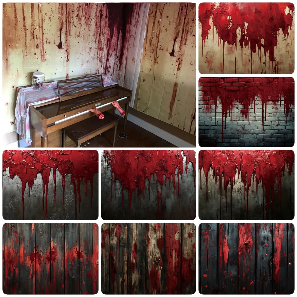 Sfondi decorativi per Halloween horror per fotografia Parete insanguinata Tavola di legno Muro di mattoni Decorazioni per feste Sfondo Photozone Puntelli