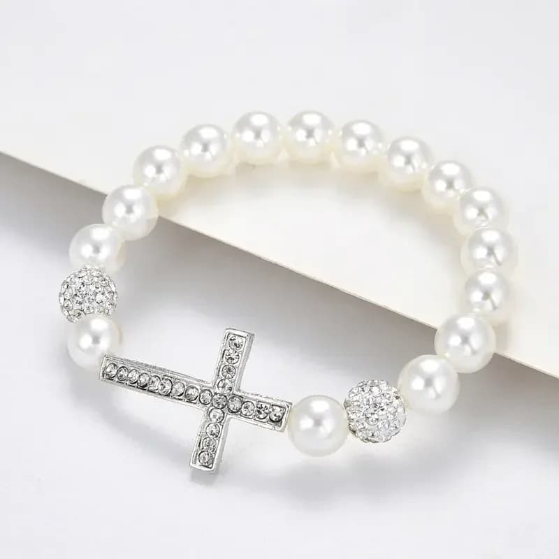 1 braccialetto alla moda con perle finte e ciondolo, braccialetto elastico, decorazione per gioielli, souvenir, regalo per le donne