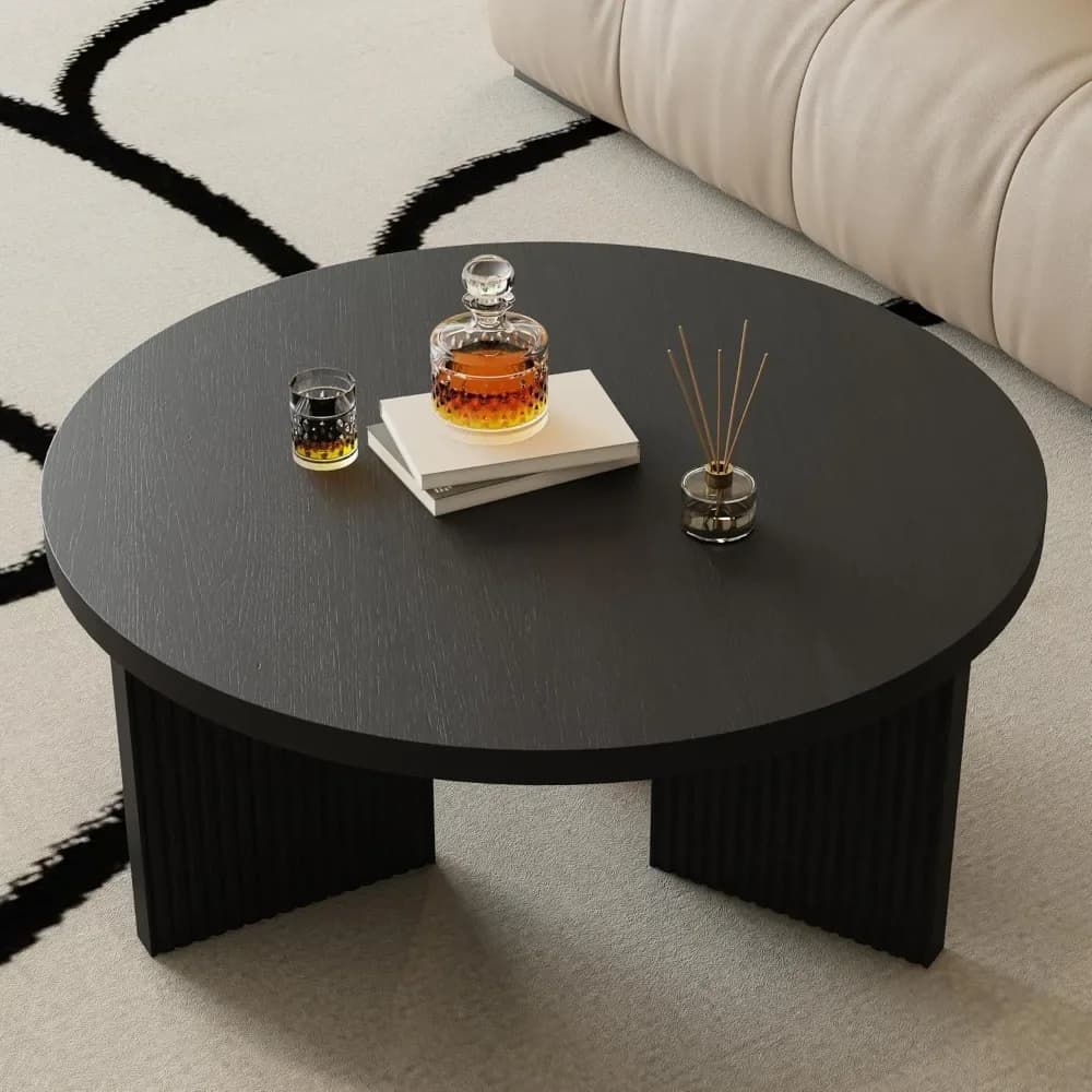 Per tavolino rotondo in legno, tavolino da 35" con Mesa liscia e spessa, tavolo centrale a basso cerchio con gambe stabili a forma di X