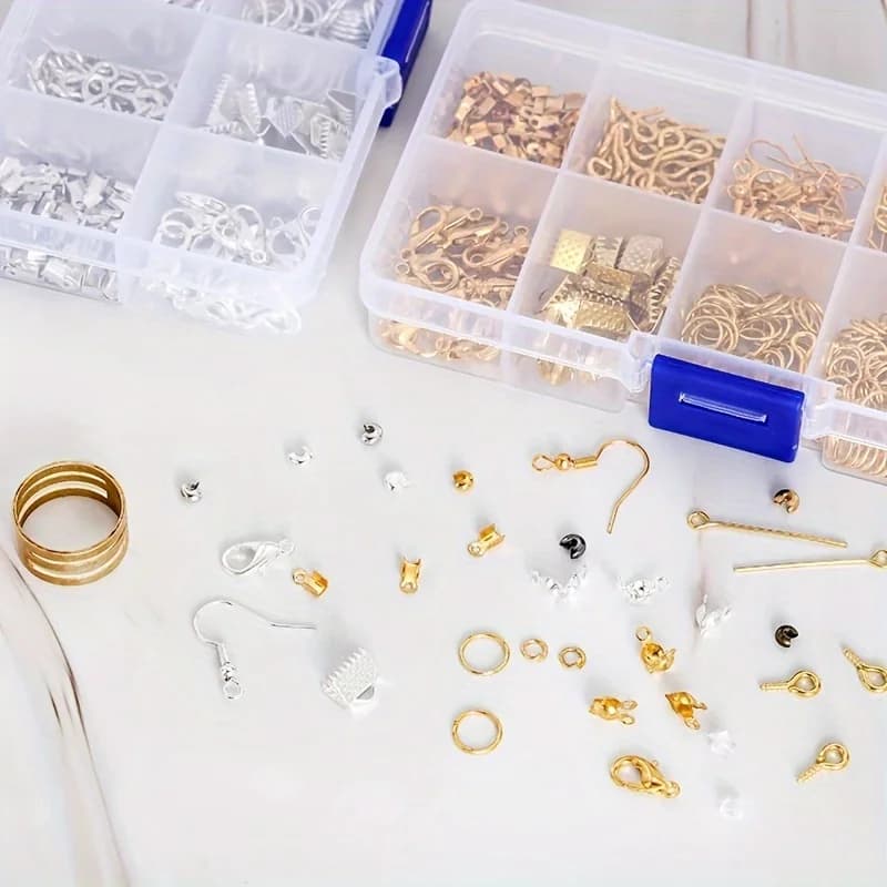 Set of 1420 Pieces for Creation Jewelry, Kit for Earrings with Closures in Mosque, Open Rings, Repair Tools, DIY-Te Supplies for Jewelry