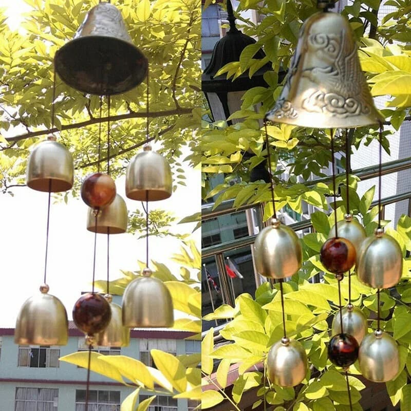 6 Copper Bells Wind Chimes, Outdoor Metal Hanging Ornament for Yard Garden Patio Decor, Home Living Decoration Gift