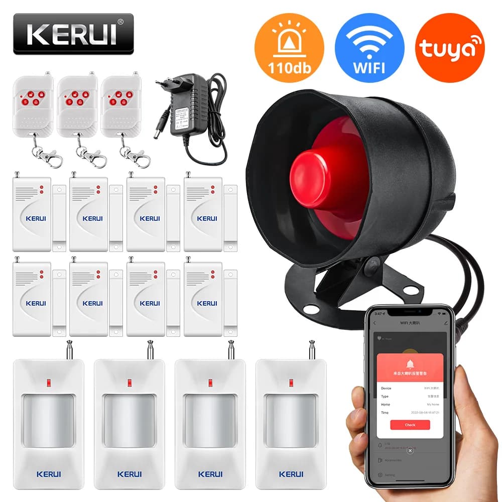 KERUI Tuya WIFI altoparlante ad alta voce sirena antifurto ad alta Decibel sistema di allarme di sicurezza domestica con sensore di movimento per porte e finestre per la casa