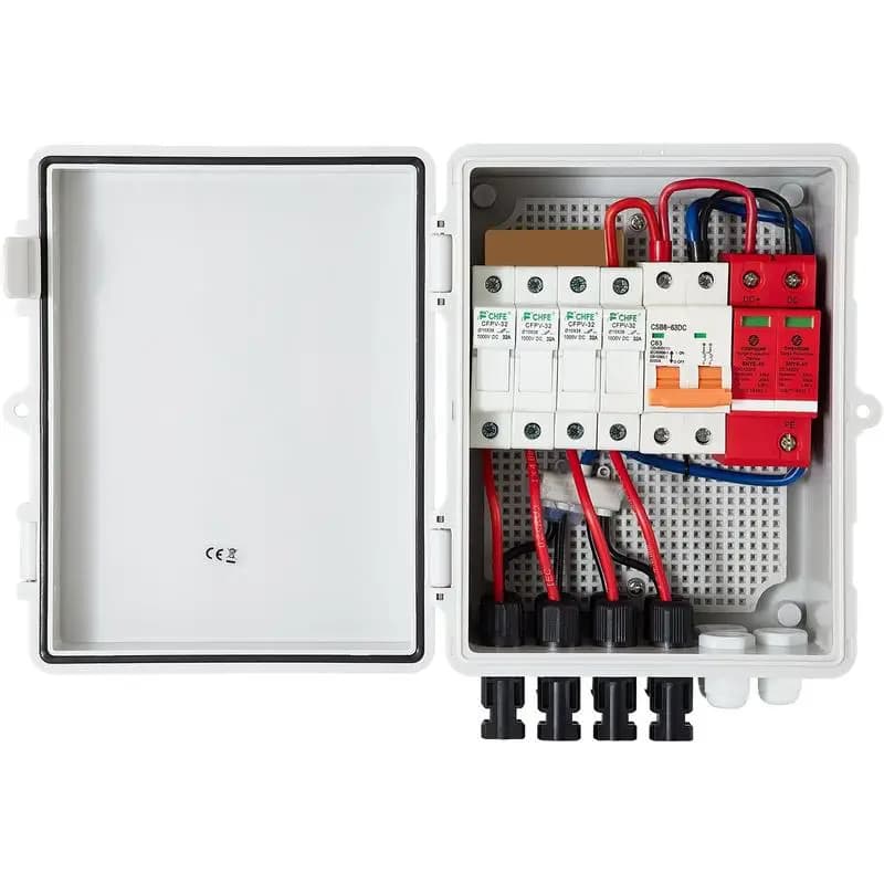 4-wire PV combination box, 15 A fuse box, 500 V apartment distribution board, IP65 protection rating, meter cabinet, circuit breaker for solar panel grid and off-grid solar power system, 17 x 23 x 11 cm