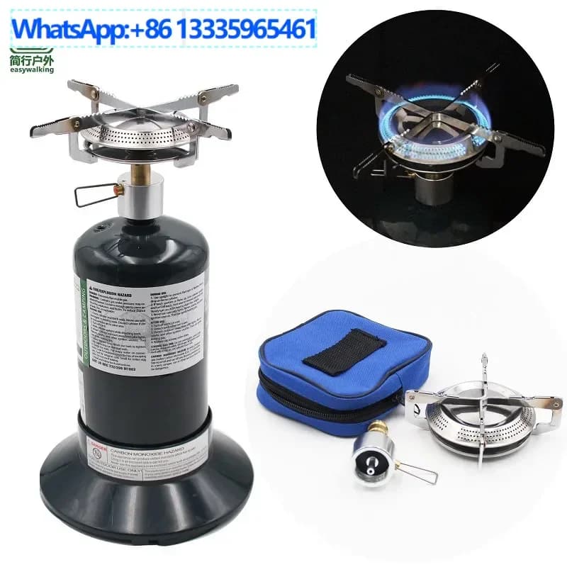Portable propane camping stove with head from a pound, green bottle, outdoor gas oven, American camping stove